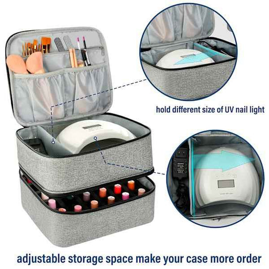 Nail Polish Storage Case with UV Light Gray Professional Organizer for Nail Kits