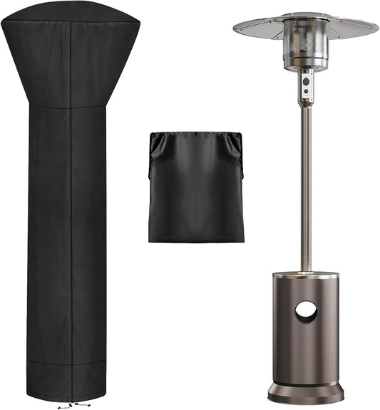 Black heavy-duty patio heater cover with full-length zipper