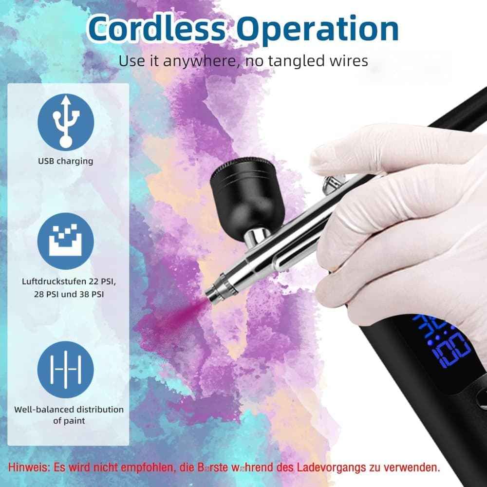 Airbrush Machine - Wireless Spray Gun Set with USB Charging and 3 Speed Modes, for Nail Art, Cake Decorating and Painting