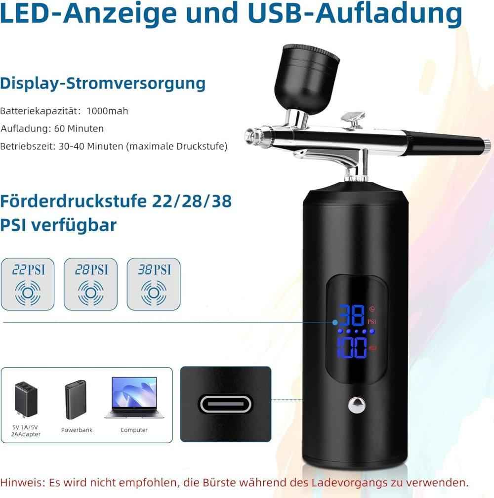 Airbrush Machine - Wireless Spray Gun Set with USB Charging and 3 Speed Modes, for Nail Art, Cake Decorating and Painting