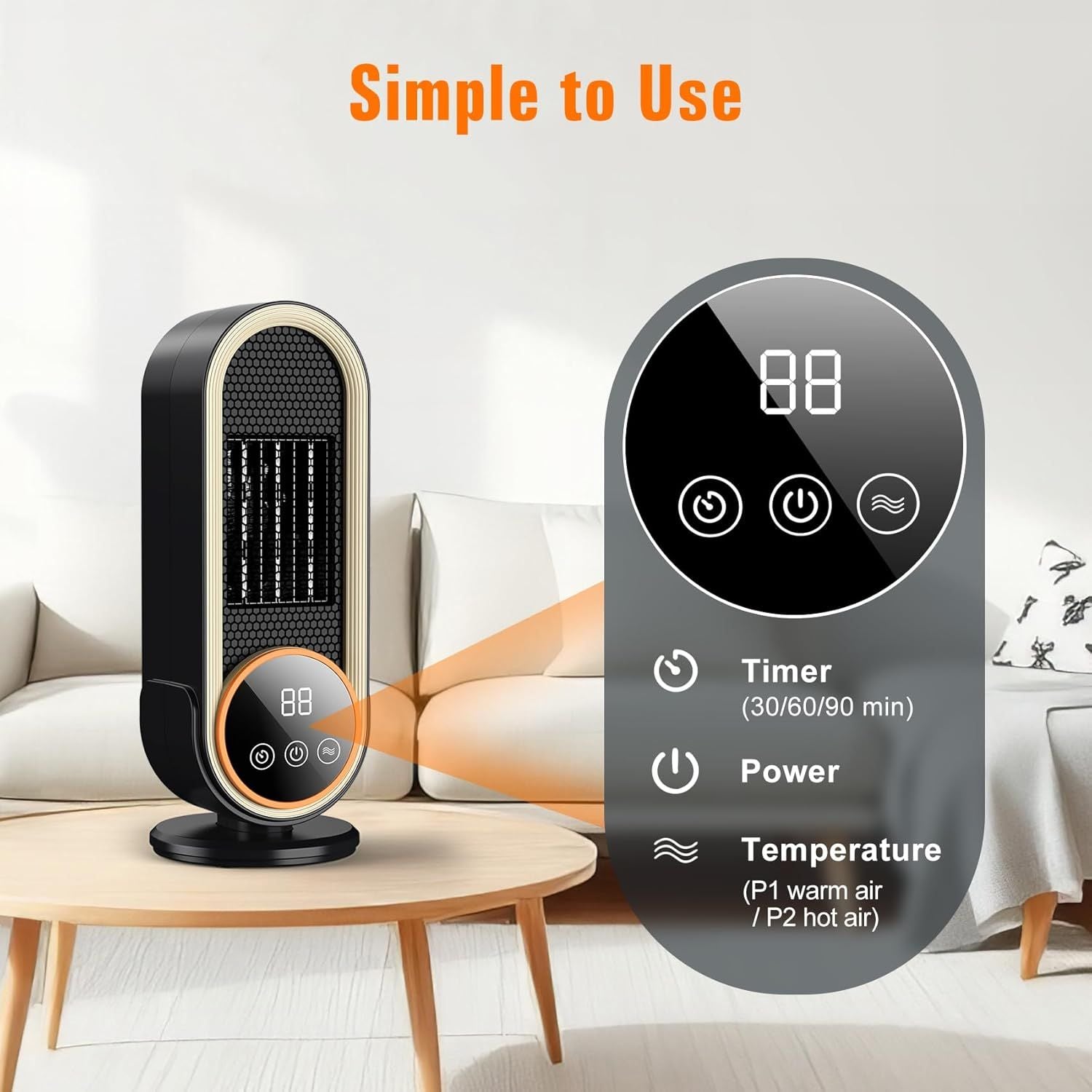Quiet 35dB ceramic heater for office use