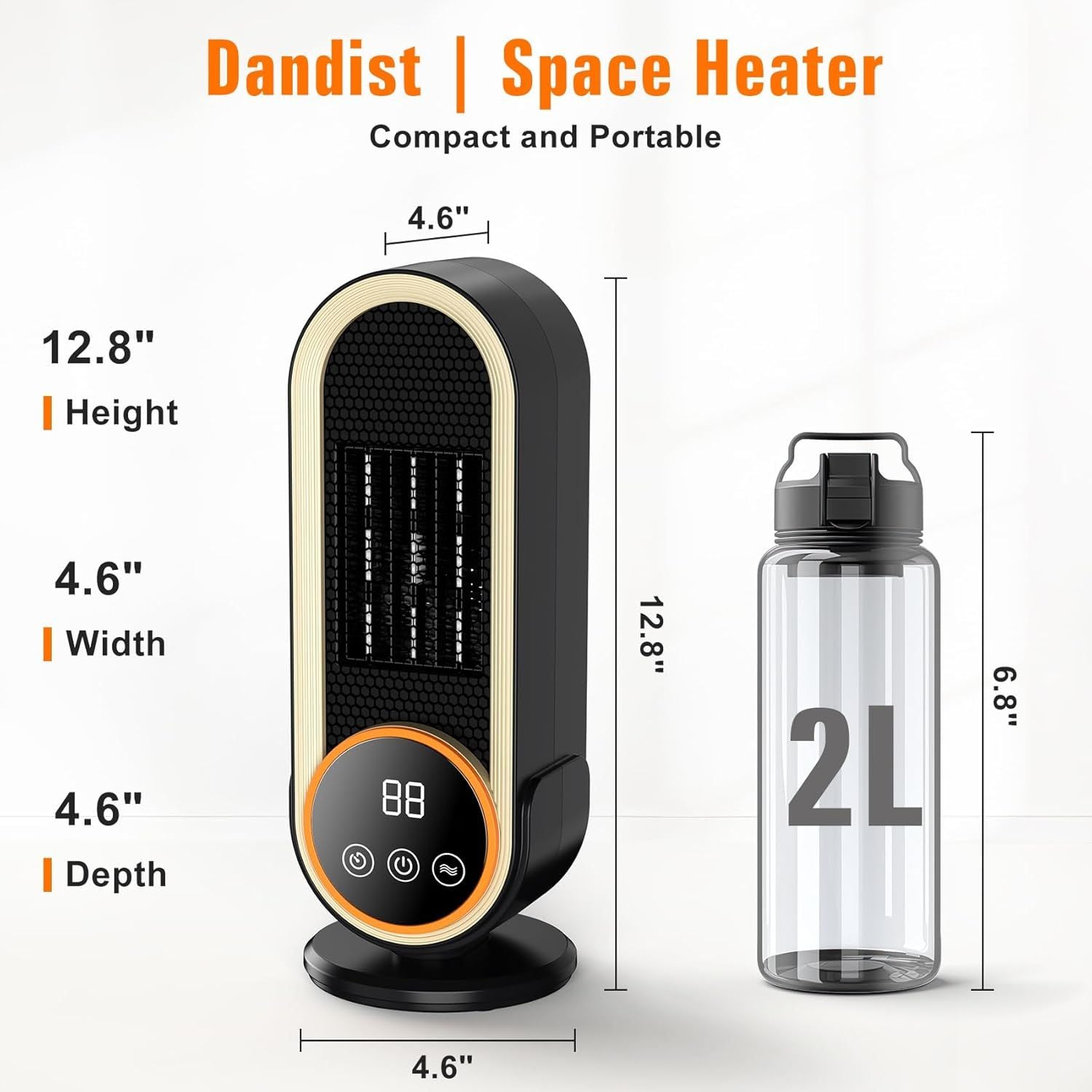 Compact portable ceramic space heater for indoor rooms