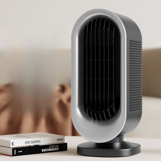 Black and silver desktop PTC space heater with remote
