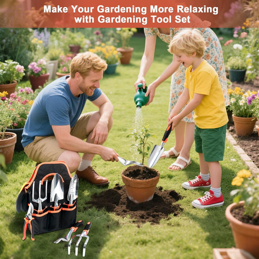 Complete 8-piece garden tool set laid out