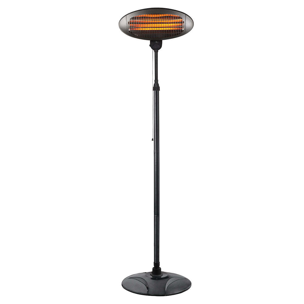 2000W black free-standing outdoor patio heater with quartz radiant element