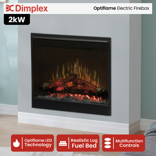 Electric fireplace with realistic log fuel bed and flame effect