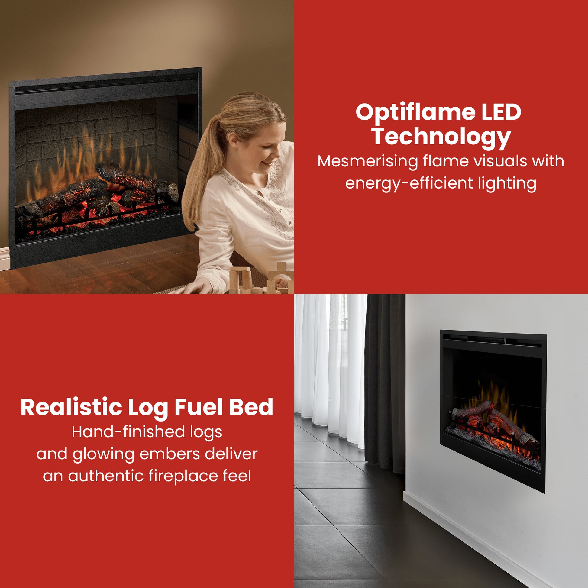 Full brick interior background of the electric fireplace