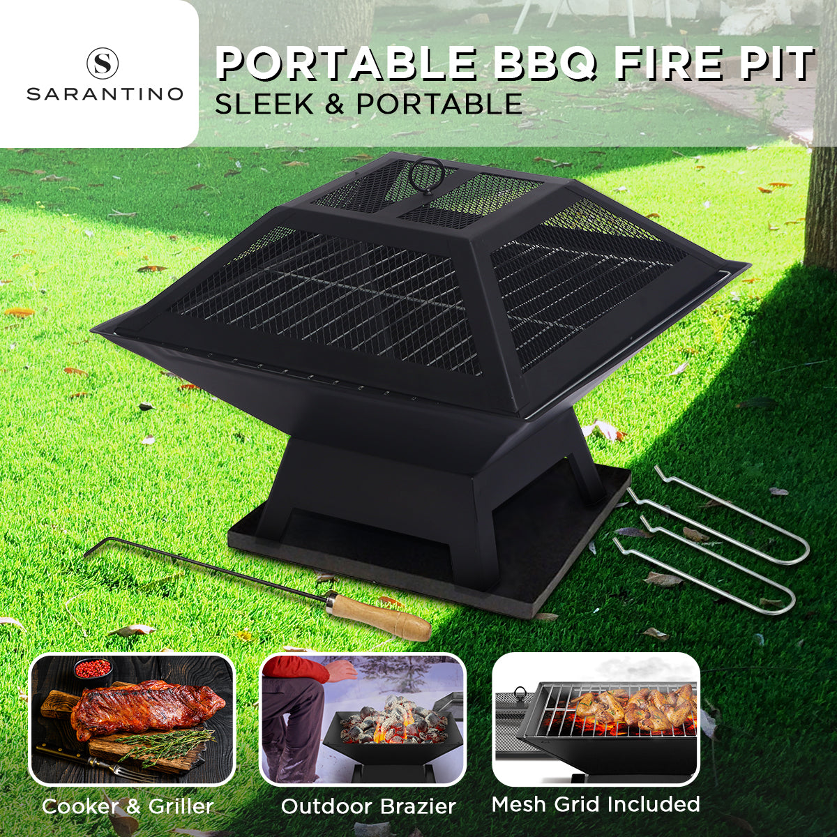 Fire pit with grill for BBQ cooking