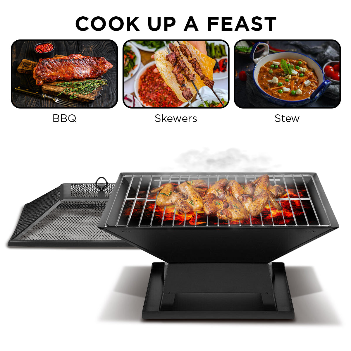 2-in-1 fire pit BBQ dimensions