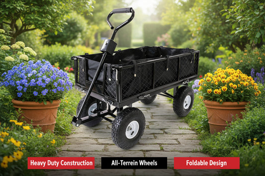 Heavy Duty 300kg Garden Dump Cart Rolling Mesh Trolley Black