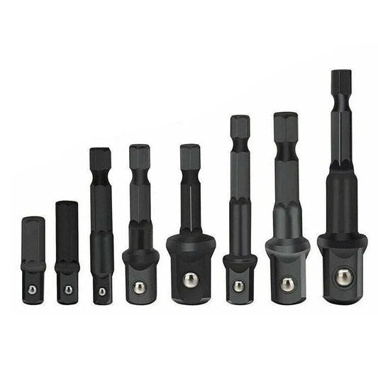 8-Piece Socket Adapter Set for Drills and Impact Drivers, Hex Shank to Square Drive