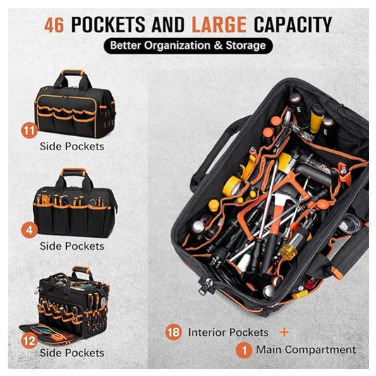 Heavy Duty Tool Large Bag 43cm Wide Open Mouth Organiser - Thickened Wear Resistant Oxford Cloth
