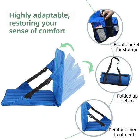 Foldable Stadium Seat Cushion with Backrest & Storage Pockets - Portable Roll-Up Outdoor Waterproof Oxford Cloth Bleacher Chair