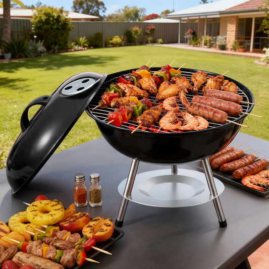 Portable Compact Charcoal BBQ Grill with Lid for Camping Outdoor