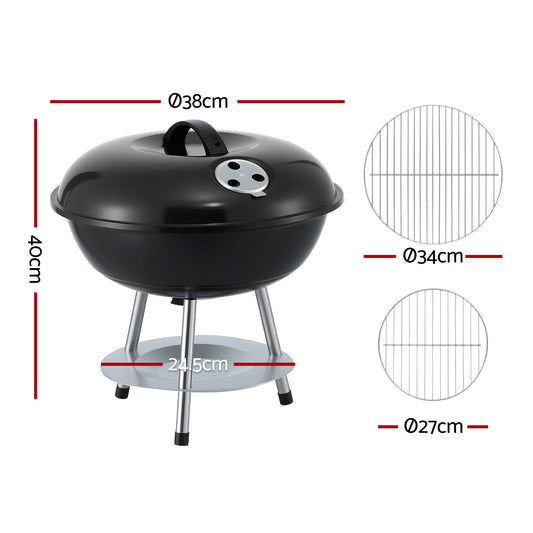 Portable Compact Charcoal BBQ Grill with Lid for Camping Outdoor