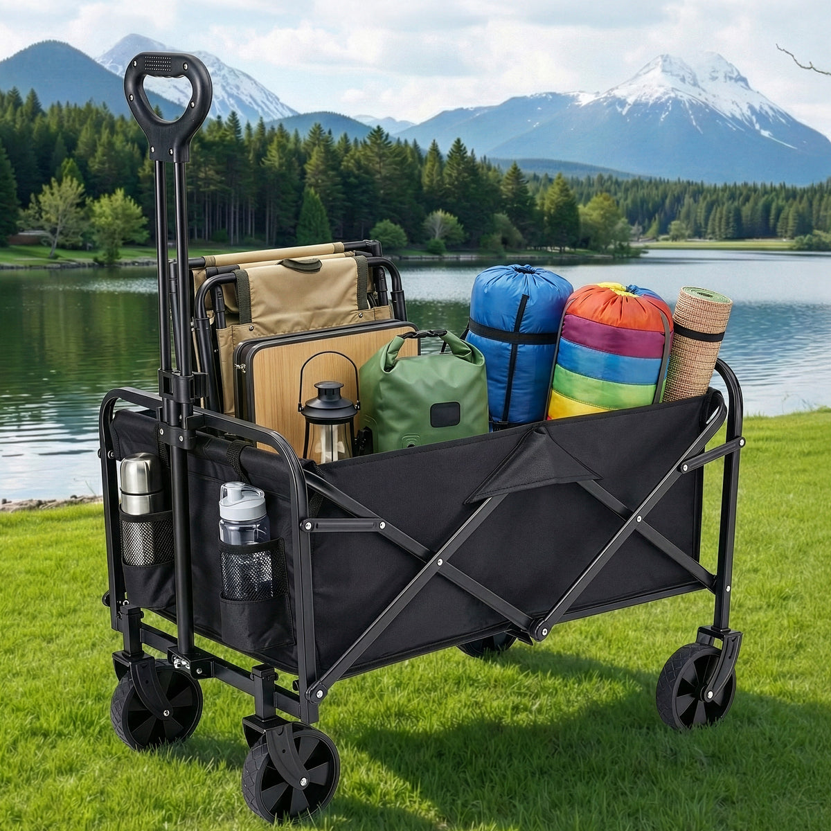 Black folding garden cart trolley wagon