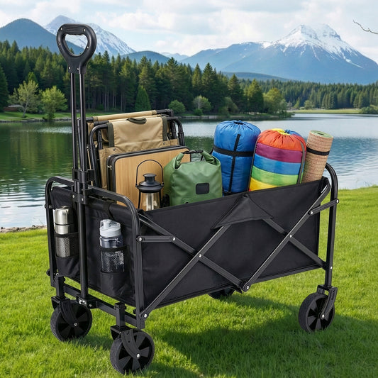 Black folding garden cart trolley wagon