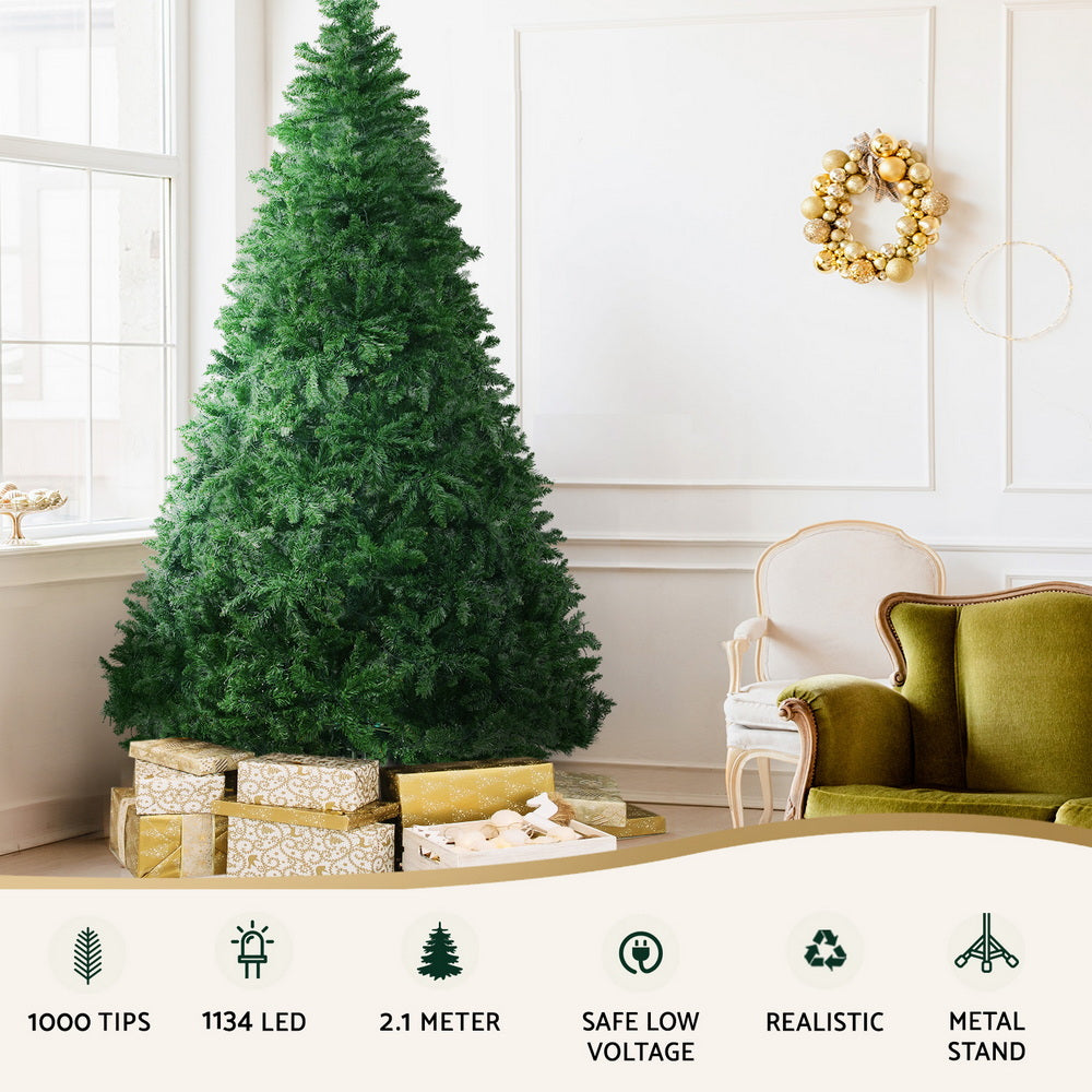 2.1m pre-lit Christmas tree in a living room