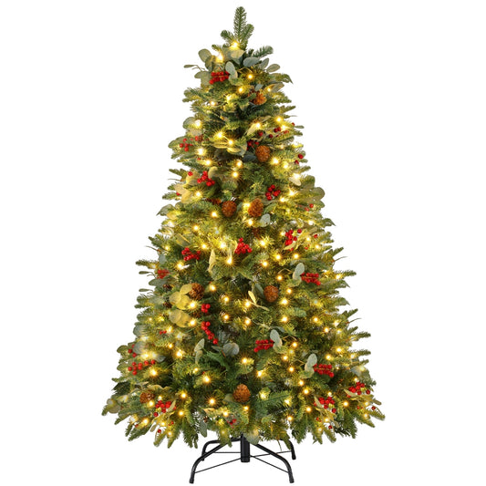1.5m pre-lit Christmas tree with pine cones and berries
