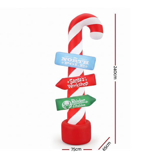 2.4m Christmas Inflatable Candy Cane Guide Pole, LED Illuminated