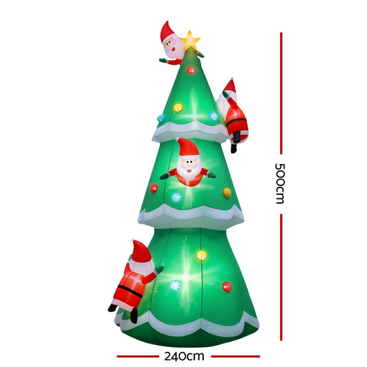 5m Christmas Inflatable Santa on Christmas Tree, LED Illuminated