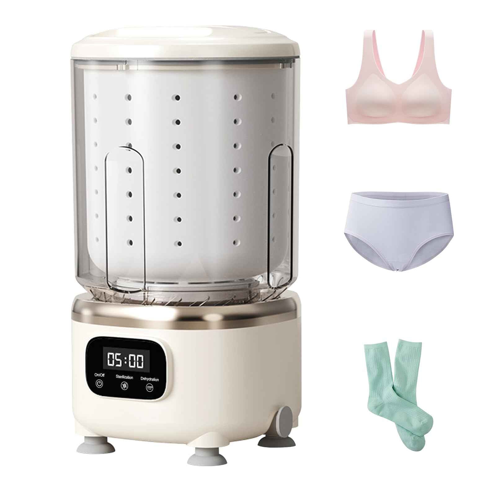 Portable Mini Washing Machine with Spin Dry & UV Sterilization – 3L Capacity, Wash, Rinse, Dehydrate, and Disinfect in One, Ideal for Underwear, Socks, Baby Clothes (White)