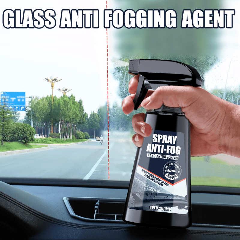 Anti-fog spray applied to a helmet visor for clear vision