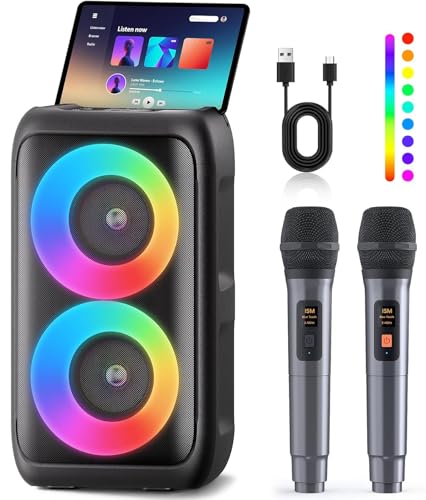 Portable Bluetooth Karaoke Speaker with 2 Wireless Microphones, Karaoke Machine