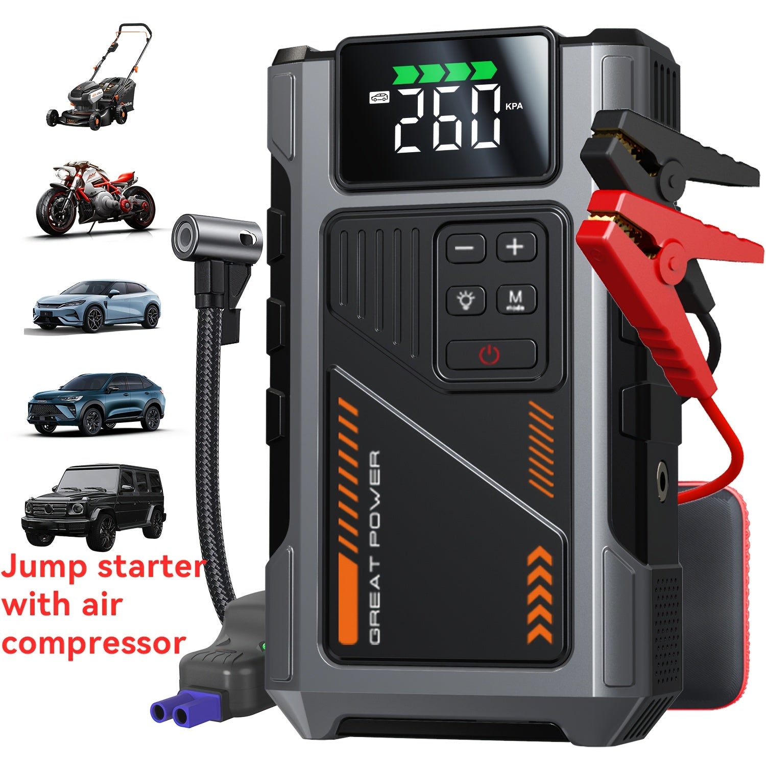 Portable jump starter connected to a car battery