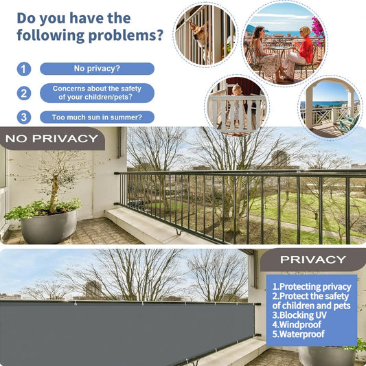 Balcony Privacy Screen Patio Fence Screen for Balcony Cover Waterproof Garden Sunshade Cloth with Grommets UV Protection Shelter