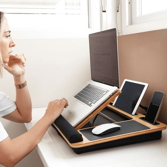 Bamboo Laptop Lap Desk with Cushion and Angle Adjustable for Office and Home - Direct On Sale