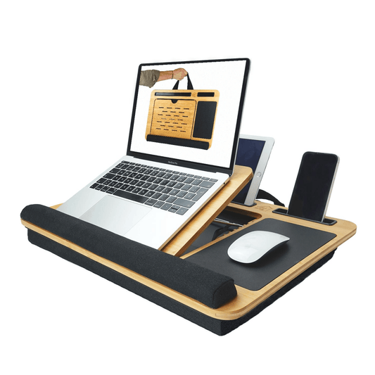 Bamboo Laptop Lap Desk with Cushion and Angle Adjustable for Office and Home - Direct On Sale