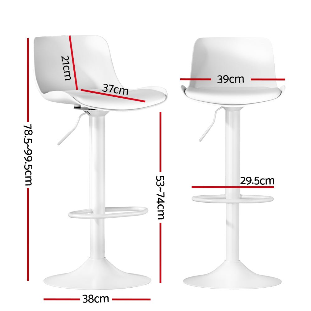 Bar Stools Kitchen Swivel Gas Lift Stool Leather Dining Chairs White x2 - Direct On Sale