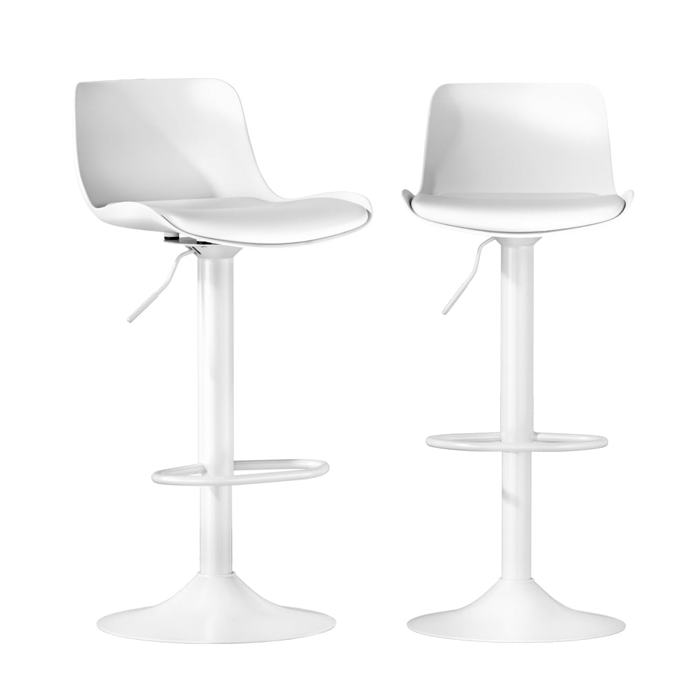 Bar Stools Kitchen Swivel Gas Lift Stool Leather Dining Chairs White x2 - Direct On Sale