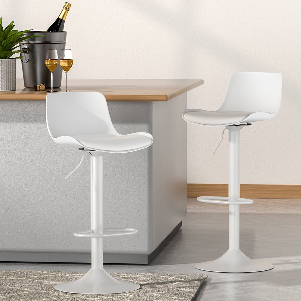 Bar Stools Kitchen Swivel Gas Lift Stool Leather Dining Chairs White x2 - Direct On Sale