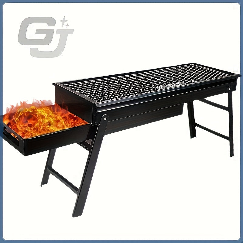 Portable foldable BBQ grill overview with side shelf