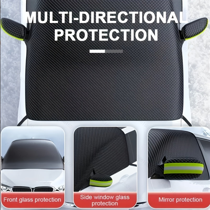 Windscreen cover protecting a car from snow and frost