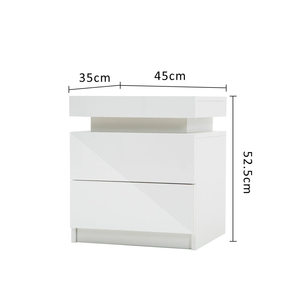 Bedside Table 2 Drawers RGB LED Bedroom Cabinet Nightstand Gloss WHITE - Direct On Sale