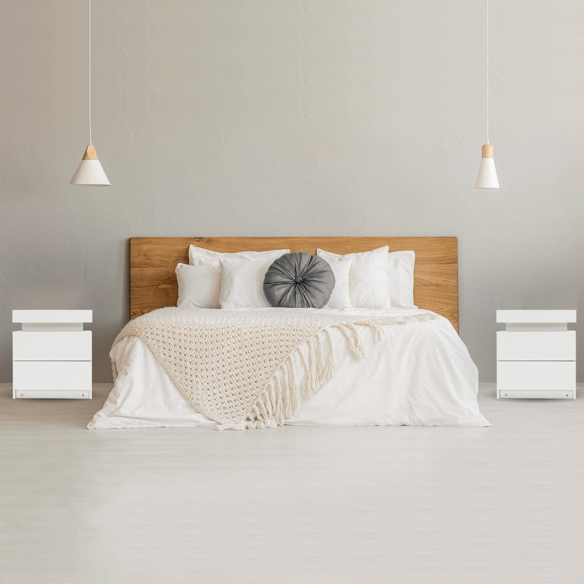Bedside Table 2 Drawers RGB LED Bedroom Cabinet Nightstand Gloss WHITE - Direct On Sale