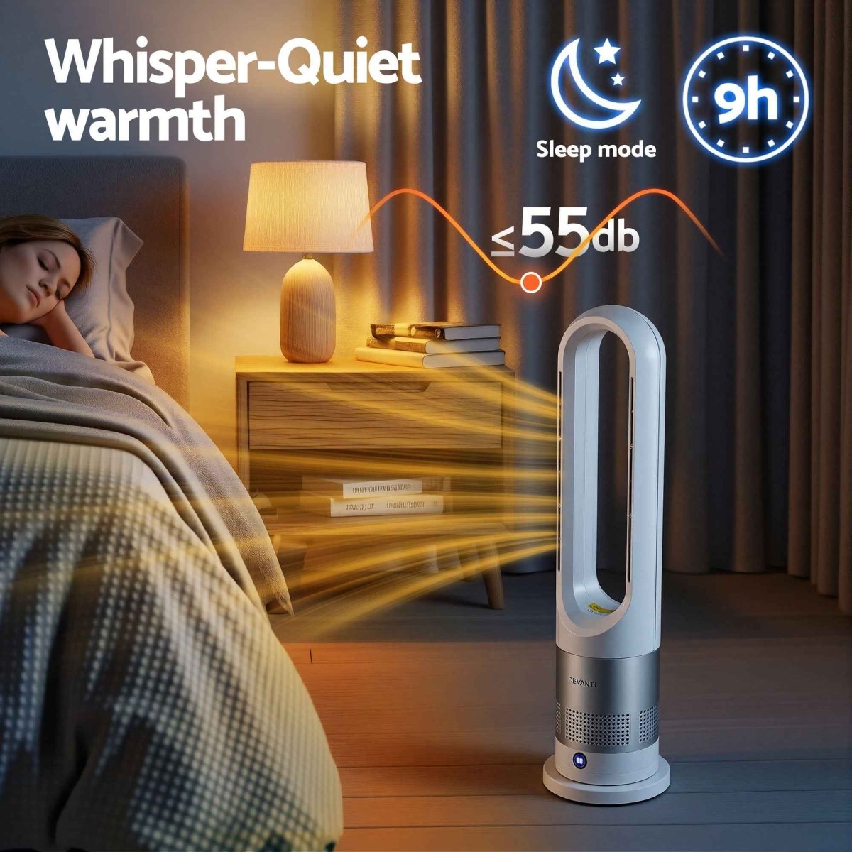 Bladeless Tower Fan Heater and Cooler 2in1 Portable Oscillation Fan for Bedroom Room Office Use White - Direct On Sale
