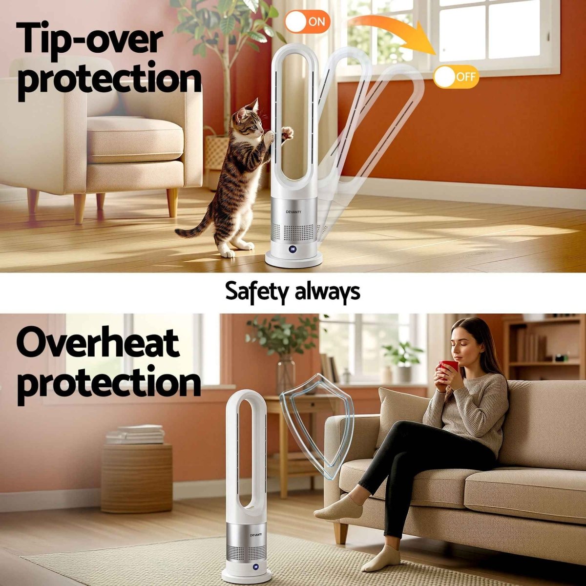 Bladeless Tower Fan Heater and Cooler 2in1 Portable Oscillation Fan for Bedroom Room Office Use White - Direct On Sale