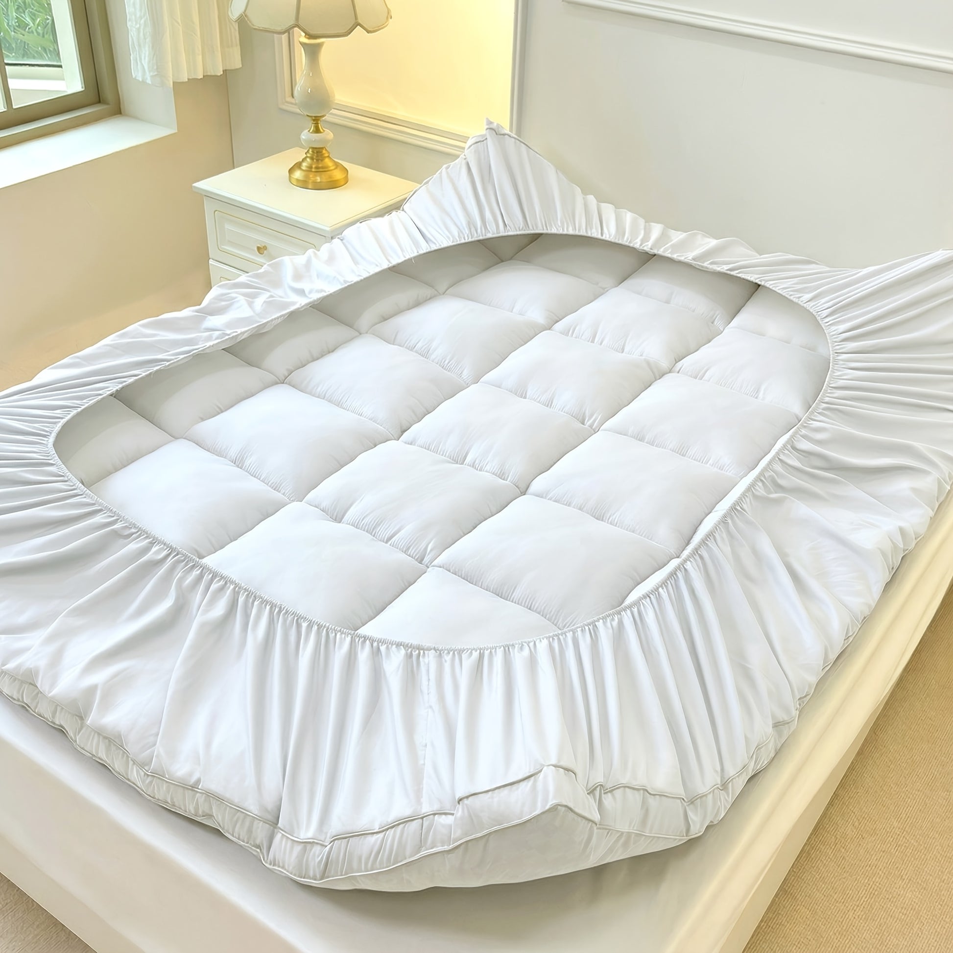Close-up of the quilted cover texture on the mattress protector