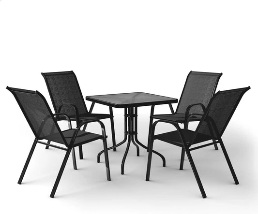 5Pc Outdoor Patio Furniture Set, 60cm Square Bistro Coffee Table with 4 Chairs, Garden, Balcony Lounge Conversation Set