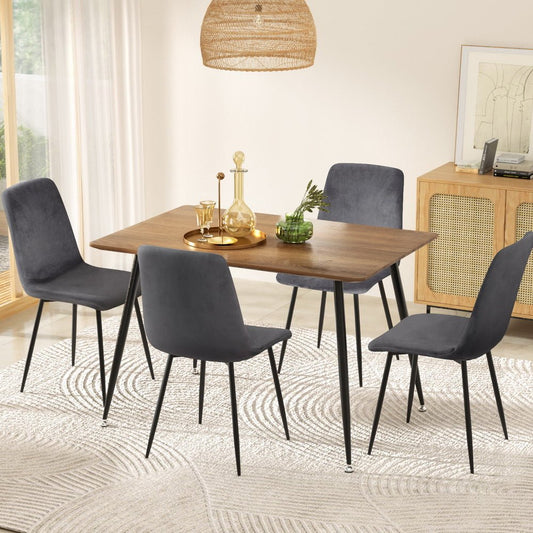 Caleb Dining Table and 4 Chairs Set Simple, Stylish, and Durable - Grey Velvet - Direct On Sale