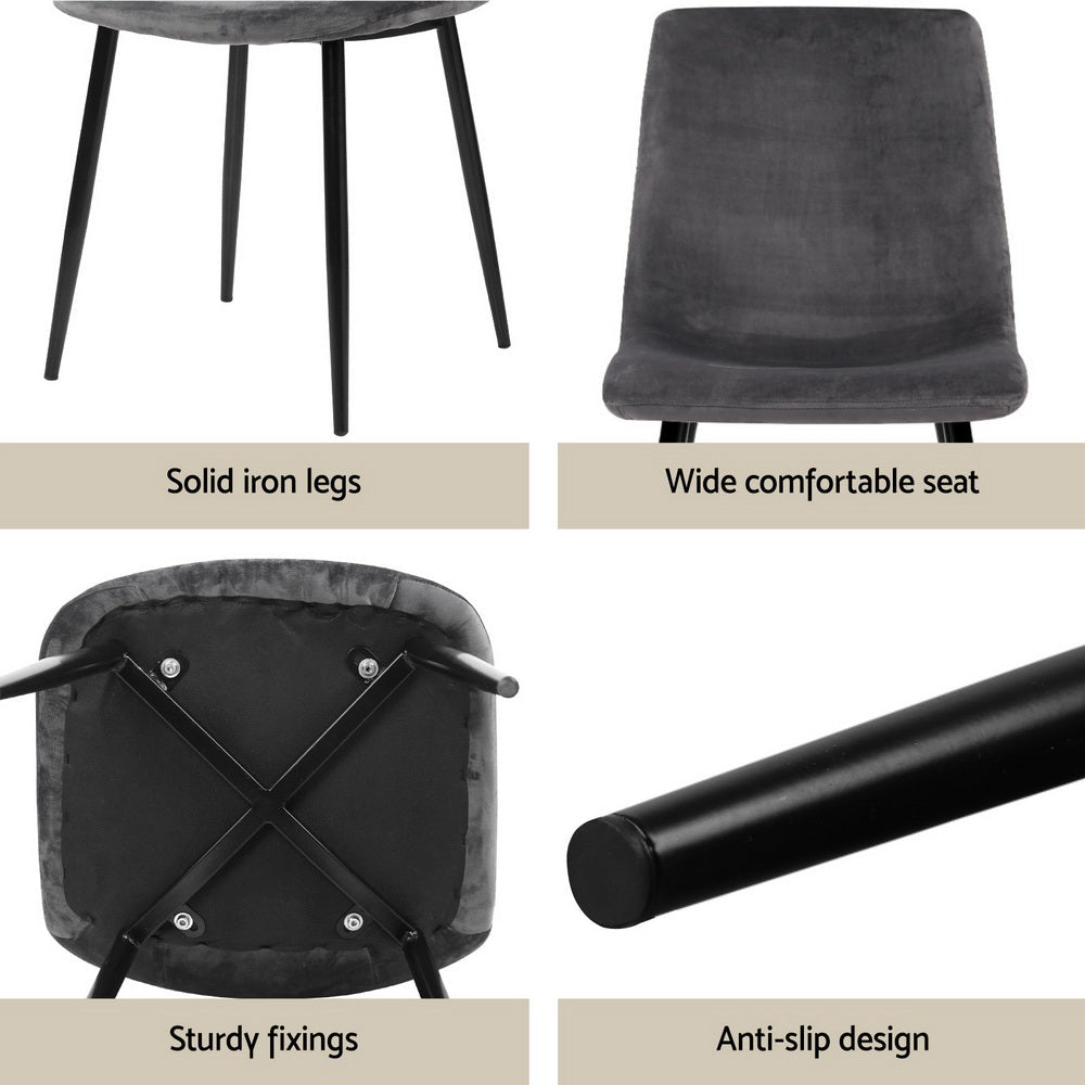 Caleb Dining Table and 4 Chairs Set Simple, Stylish, and Durable - Grey Velvet - Direct On Sale
