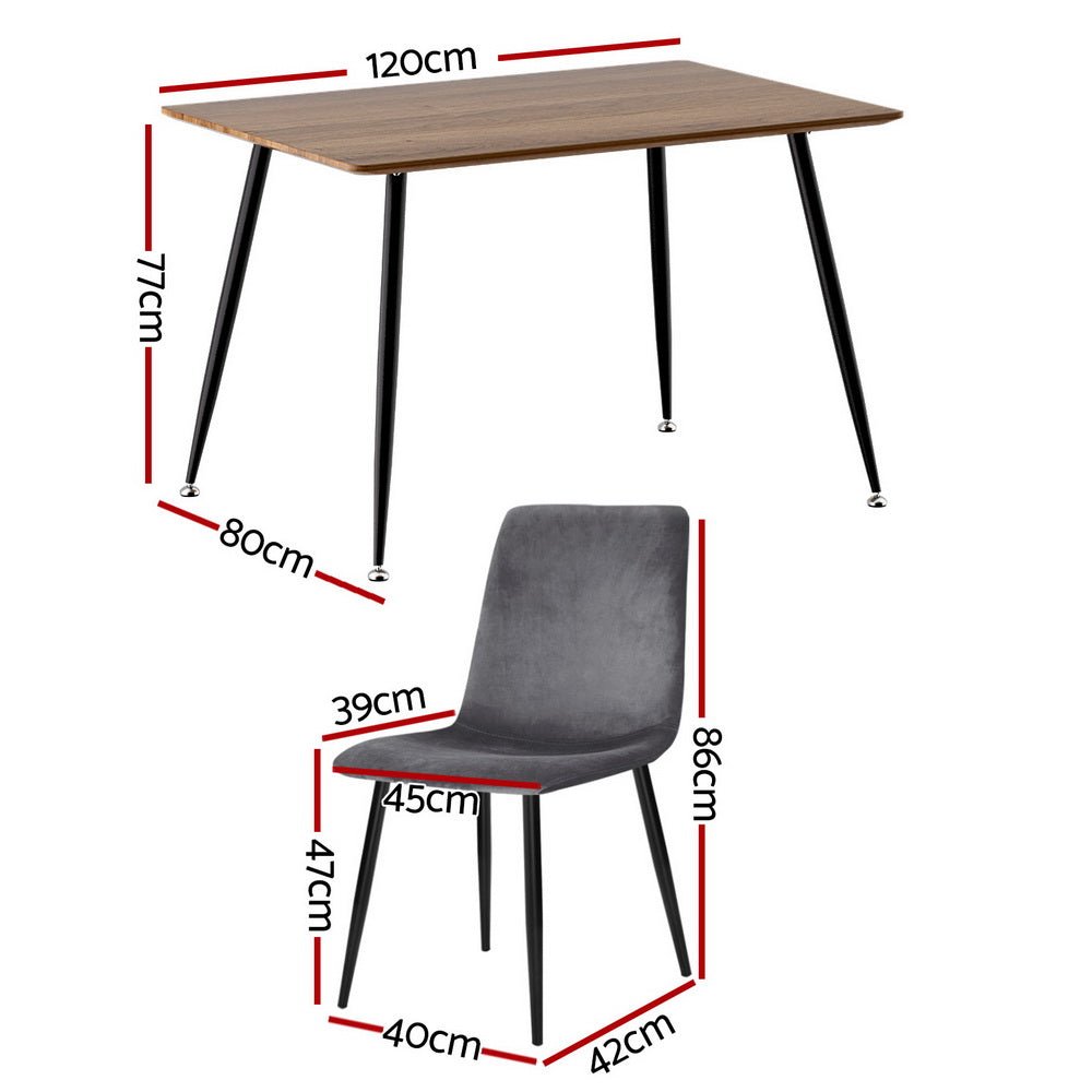 Caleb Dining Table and 4 Chairs Set Simple, Stylish, and Durable - Grey Velvet - Direct On Sale