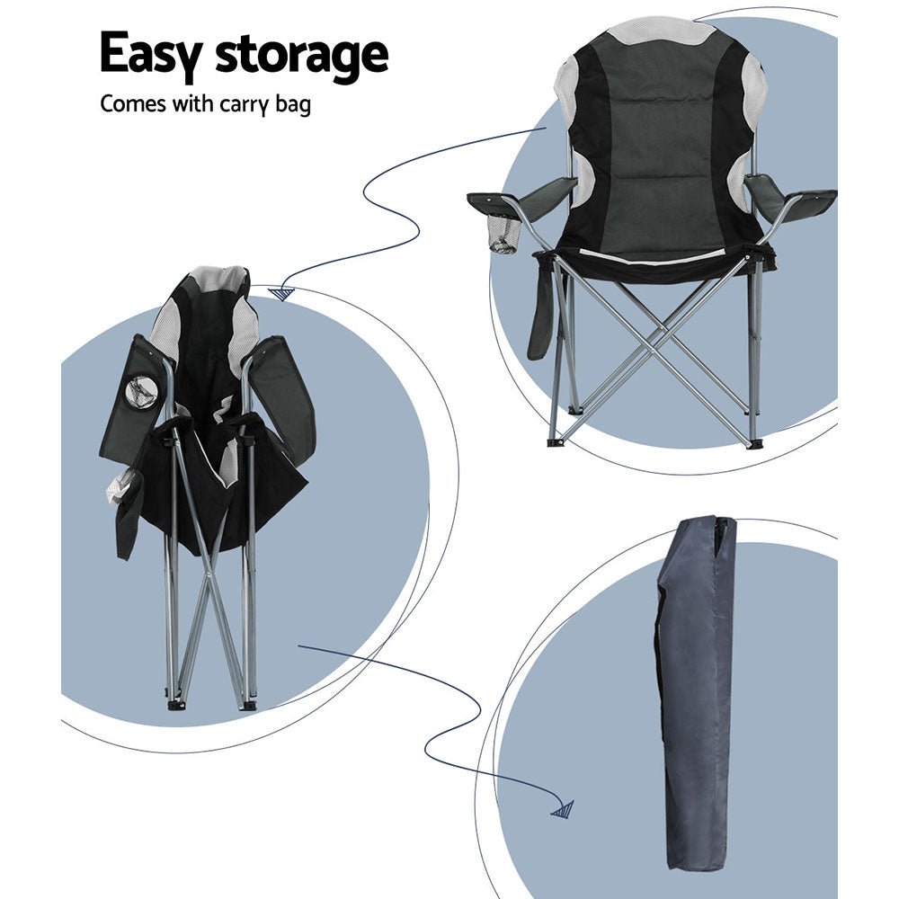 Camping Folding Chair Portable Outdoor Hiking Fishing Picnic Grey 2pcs - Direct On Sale