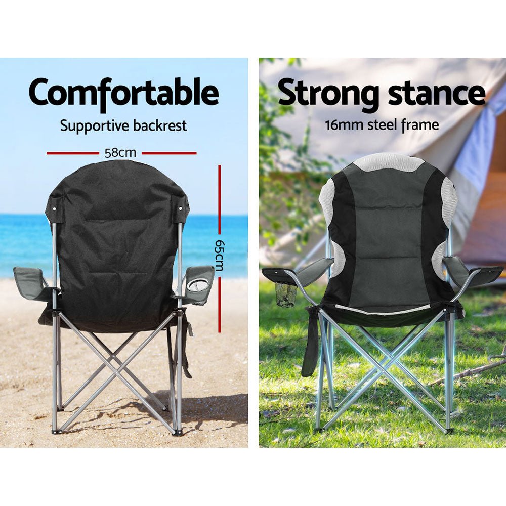 Camping Folding Chair Portable Outdoor Hiking Fishing Picnic Grey 2pcs - Direct On Sale