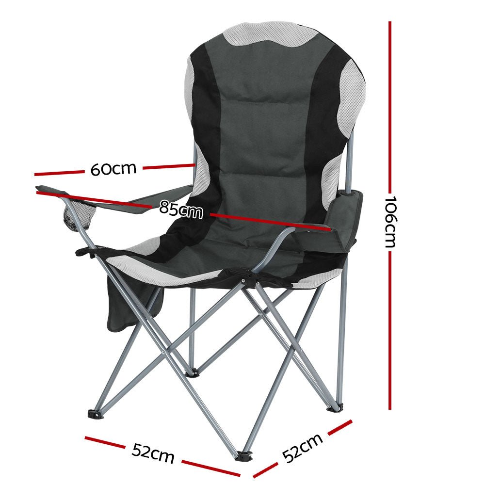 Camping Folding Chair Portable Outdoor Hiking Fishing Picnic Grey 2pcs - Direct On Sale