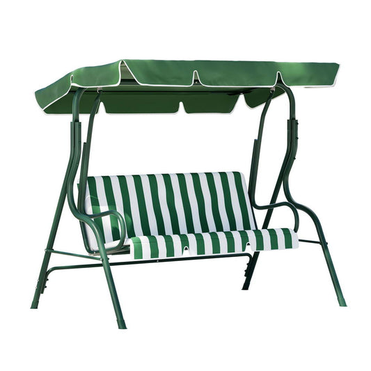 Canopy Swing Chair - Outdoor Garden Bench for 3 Seater Comfort, White and Green - Direct On Sale